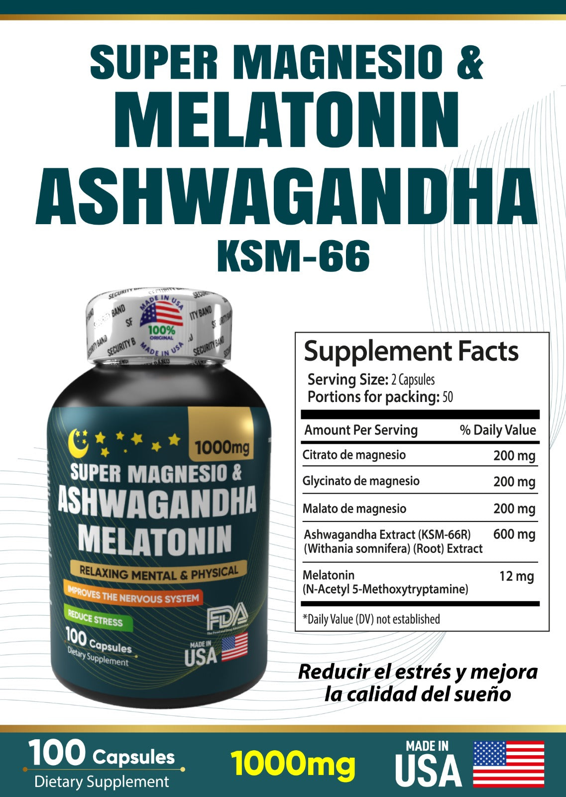 Super Magnesio + Ashwagandha KSM-66 + Melatonina